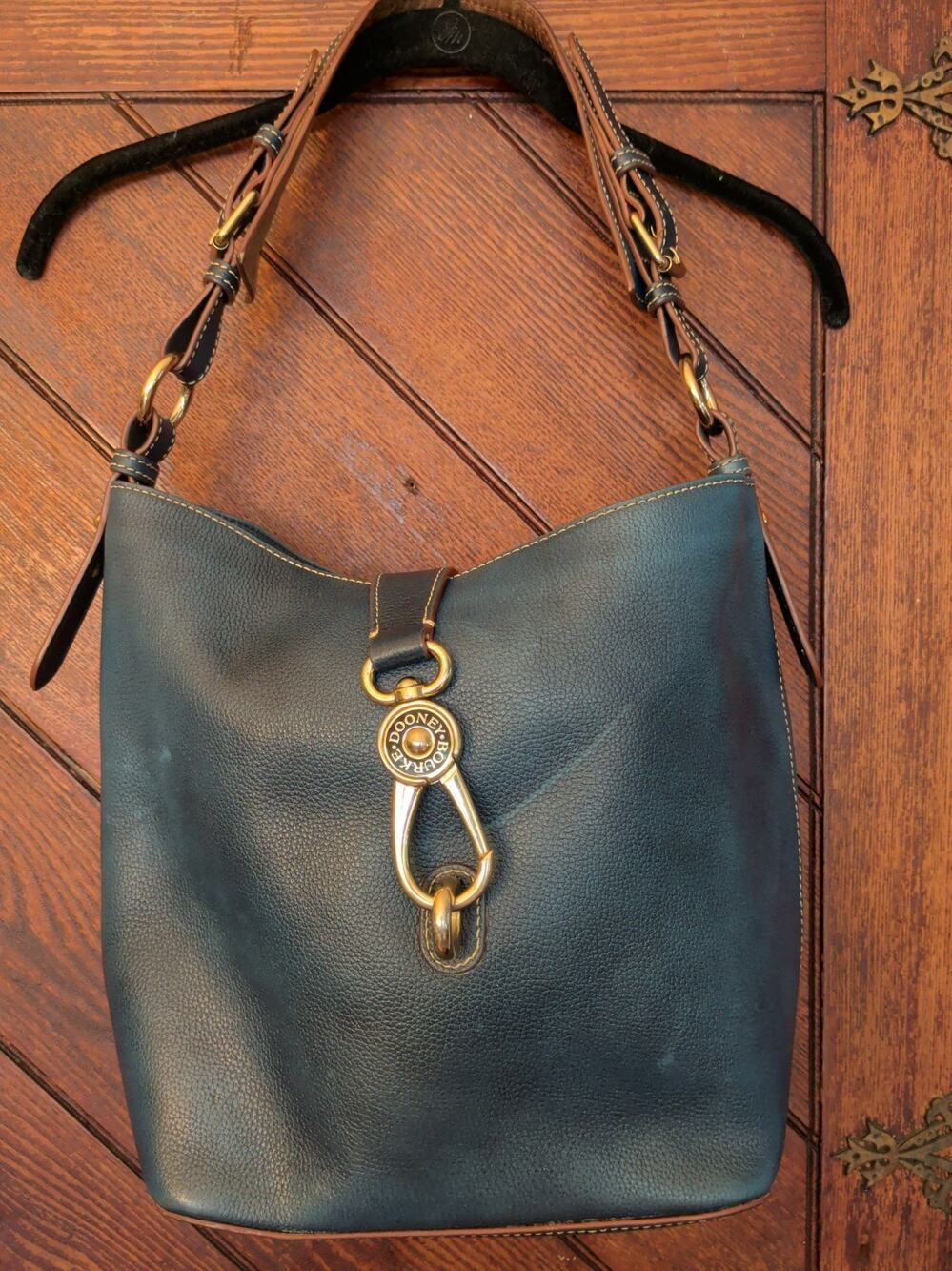 Dooney & Bourke Hobo Bag with Hook Closure Blue Leather Gold Hardware Archive